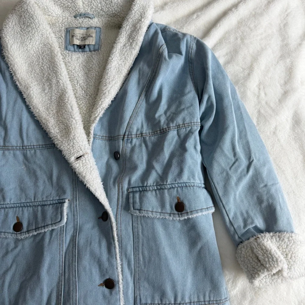 Ashley Vintage Charm Denim Sherpa Jacket Size Medium